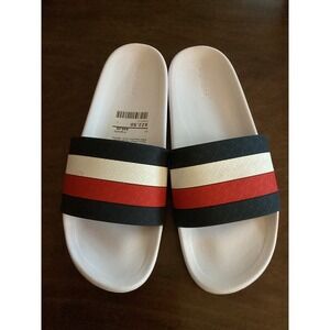 Tommy Hilfiger Ralley Signature Mens Slide Sandals White Navy Red Stripes, 12 D